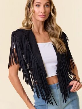 Black Fringe Suede Shrug Collar